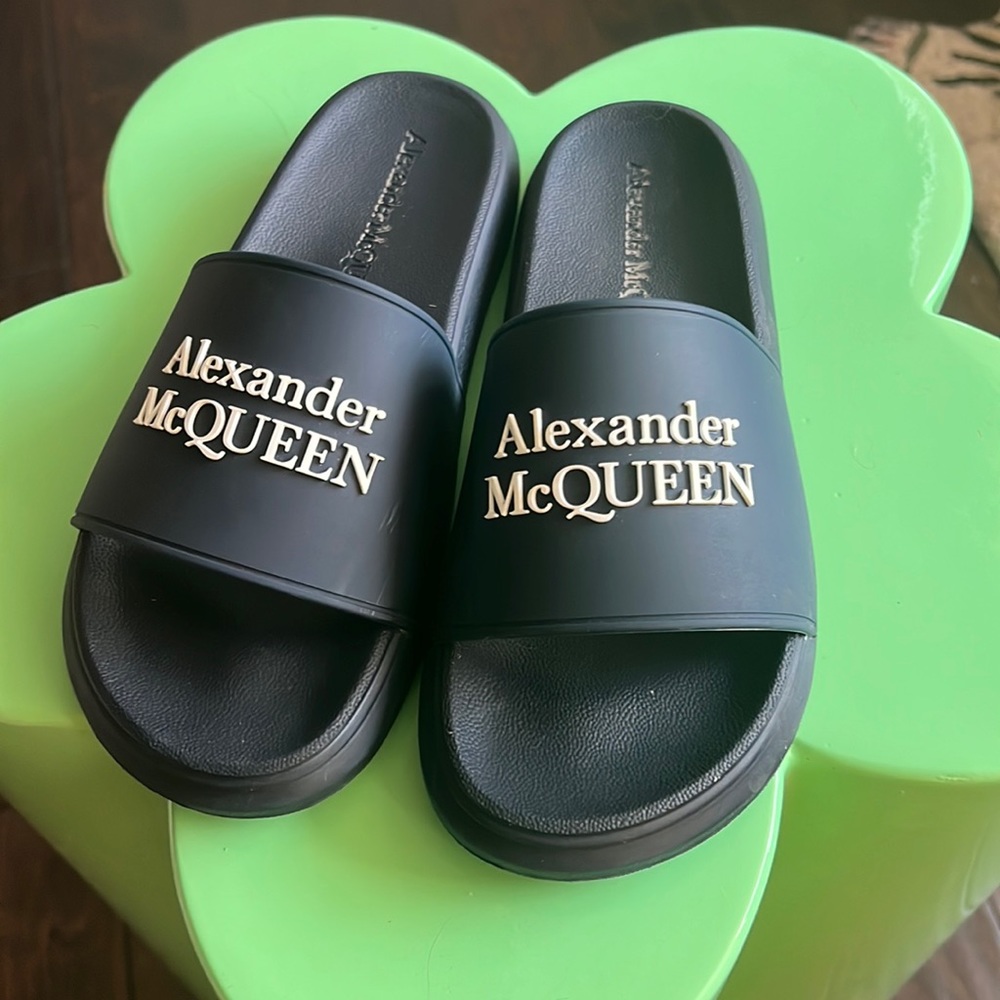 Alexander McQueen navy blue slides